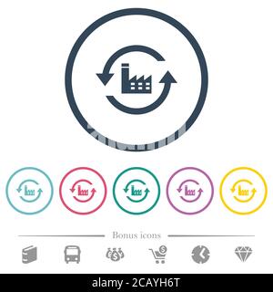 Rétablir les valeurs par défaut des icônes de couleur plate dans les contours ronds. 6 icônes bonus incluses. Illustration de Vecteur