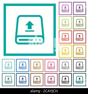 Chargement à partir d'icônes de couleur plate du disque dur avec des cadres quadrants sur fond blanc Illustration de Vecteur