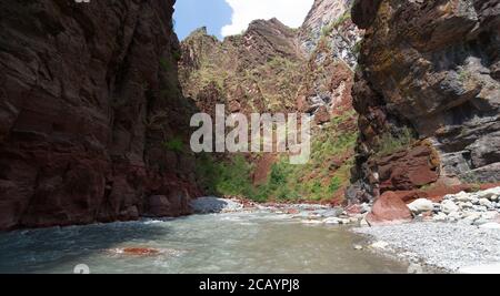 Rivière var et pierres rouges au fond du canyon de Daluis ou de la gorge de Daluis. Alpes Maritimes, France pendant l'été Banque D'Images