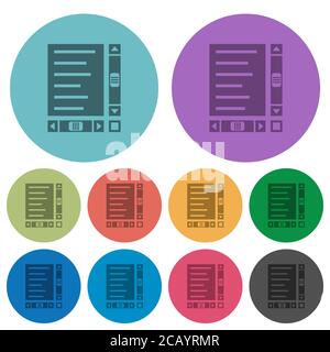 Document avec contenu et barres de défilement icônes plates plus sombres sur fond rond en couleur Illustration de Vecteur