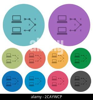 Traceroute icônes plates plus sombres de l'ordinateur distant sur fond rond couleur Illustration de Vecteur