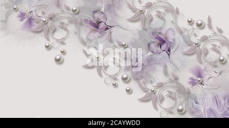 Aquarelle abstraite florale, iris fleuris sans couture, motif floral délicat Banque D'Images