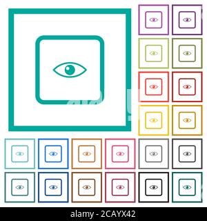 Afficher un aperçu des icônes de couleur plate de l'objet avec des cadres quadrants sur fond blanc Illustration de Vecteur