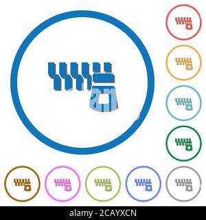 Icônes vectorielles couleur plates à fermeture éclair horizontale avec ombres dans les contours ronds sur fond blanc Illustration de Vecteur
