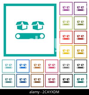 Convoyeur avec des icônes de couleur plate avec cadres quadrants sur fond blanc Illustration de Vecteur