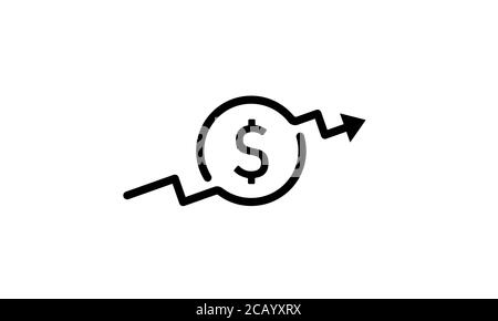 Icône d'augmentation du taux en dollars. Taux de change solide. Symbole de graphique Rowth, pictogramme de style glyphe. Vecteur sur fond blanc isolé. SPE 10. Illustration de Vecteur