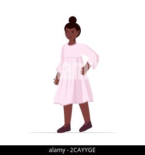 afro-américain enfant petite fille dans des vêtements décontractés tendance femme personnage de dessin animé debout pose pleine longueur isolé illustration de vecteur Illustration de Vecteur