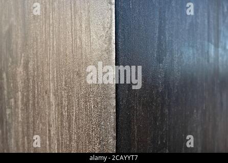 Texture en acier Corten, métal altéré, élément graphique abstrait sélectif Focus. Banque D'Images