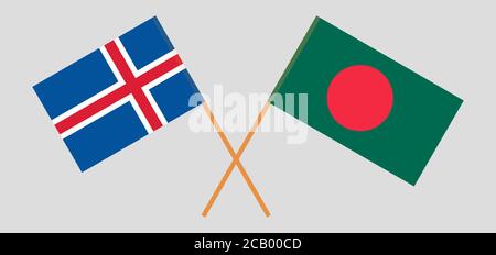 Drapeaux croisés du Bangladesh et de l'Islande. Couleurs officielles. Proportion correcte. Illustration vectorielle Illustration de Vecteur