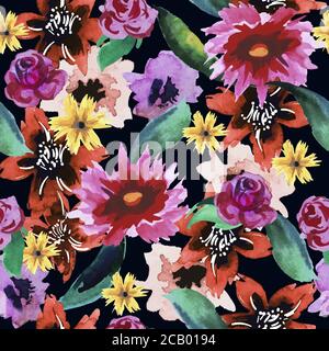 Motif sans couture avec fleurs aquarelle. Tissu fleuri tendance. Vecteur. Illustration de Vecteur