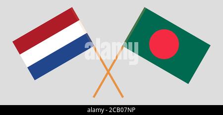 Drapeaux croisés du Bangladesh et des pays-Bas. Couleurs officielles. Proportion correcte. Illustration vectorielle Illustration de Vecteur