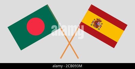 Drapeaux croisés du Bangladesh et de l'Espagne. Couleurs officielles. Proportion correcte. Illustration vectorielle Illustration de Vecteur