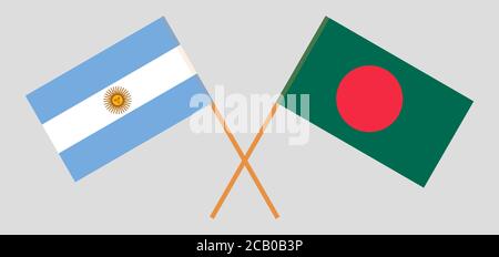 Drapeaux croisés du Bangladesh et de l'Argentine. Couleurs officielles. Proportion correcte. Illustration vectorielle Illustration de Vecteur