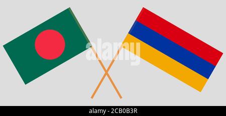 Drapeaux croisés du Bangladesh et de l'Arménie. Couleurs officielles. Proportion correcte. Illustration vectorielle Illustration de Vecteur