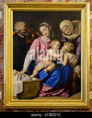 Sainte famille avec le bébé Saint Jean-Baptiste et Saint Elizabeth, peinture à l'huile, artiste italien Pulzone Scipione, Galleria Borghese, Rome, Italie. Banque D'Images