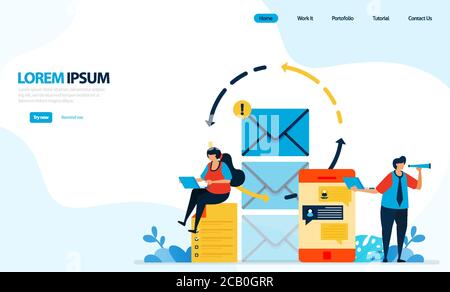 Illustration vectorielle de l'envoi de messages instantanés et d'e-mails. Recharger dans l'envoi de messages pour la sécurité et le confort de l'utilisateur. Conçu pour la page d'arrivée, le modèle, Illustration de Vecteur