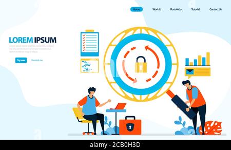 Illustration vectorielle des contrôles de sécurité sur les réseaux Internet. Icône de rechargement. Sécurisation et protection de l'accès à Internet. Conçu pour la page d'arrivée, modèle Illustration de Vecteur