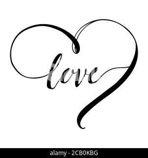 Typographie vectorielle à main levée. Lettres « love » en forme de coeur fabriquées en noir sur fond blanc. Design pour poster, carte de vœux, album photo. Illustration de Vecteur