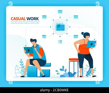 Illustration vectorielle pour le travail occasionnel et le réseau Internet. Personnages de dessins animés vectoriels humains. Conception de pages d'arrivée, Web, site Web, page Web, mobile Illustration de Vecteur