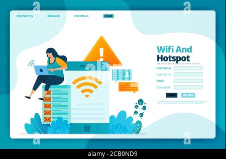 Conception vectorielle de la page d'accueil du wi-fi et du point d'accès. Design pour site Web, Web, bannière, applications mobiles, poster, brochure, modèle, panneau d'affichage, page d'accueil, pro Illustration de Vecteur
