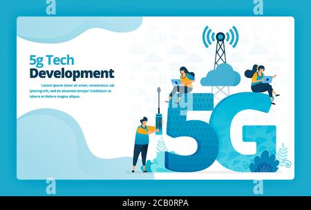 Illustration vectorielle de la page d'arrivée de la technologie 5g Advance pour le développement et la gestion de réseaux Internet. Conception pour site Web, Web, bannière, point d'accès mobile Illustration de Vecteur