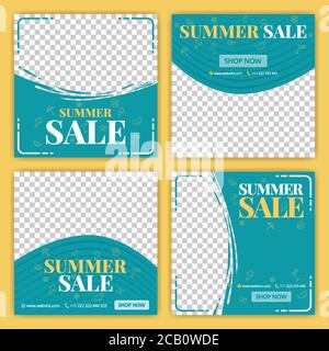 Message des médias sociaux pour la vente d'été en juin. Nouvelle vente normale en été publicités et promotions. Marketing des médias sociaux pendant une pandémie. Le design c Illustration de Vecteur