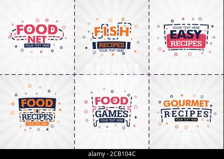 ensemble de livres de cuisine pour les magazines de nourriture et de recettes. Titres ou badges de menu de restaurant pour les magasins d'alimentation et les restaurants. Design minimaliste pour bannières de recettes Illustration de Vecteur