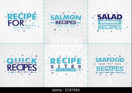 Ensemble de livres de cuisine bleus pour les magazines de nourriture et de recettes. Titres ou badges de menu de restaurant pour les magasins d'alimentation et les restaurants. Design minimaliste pour la cuisine Illustration de Vecteur