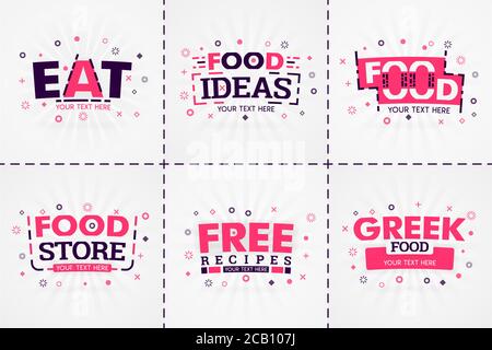 Ensemble de livres de cuisine rose pour les magazines de nourriture et de recettes. Titres ou badges de menu de restaurant pour les magasins d'alimentation et les restaurants. Design minimaliste pour la cuisine Illustration de Vecteur
