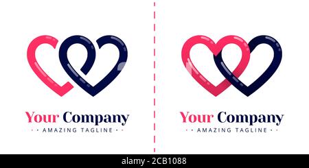 Double logo amour pour des relations connectées et infinies. Les modèles peuvent être utilisés pour les entreprises, les applications de rencontres, les événements de mariage d'affaires, l'affiche, la brochure Illustration de Vecteur