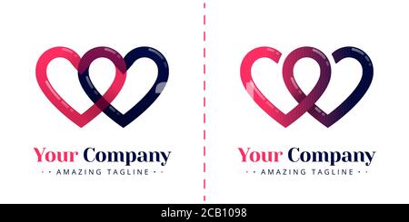 Double logo amour pour des relations connectées et infinies. Les modèles peuvent être utilisés pour les entreprises, les applications de rencontres, les événements de mariage d'affaires, l'affiche, la brochure Illustration de Vecteur