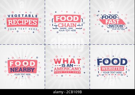 Ensemble de livres de cuisine rose pour les magazines de nourriture et de recettes. Titres ou badges de menu de restaurant pour les magasins d'alimentation et les restaurants. Design minimaliste pour la cuisine Illustration de Vecteur