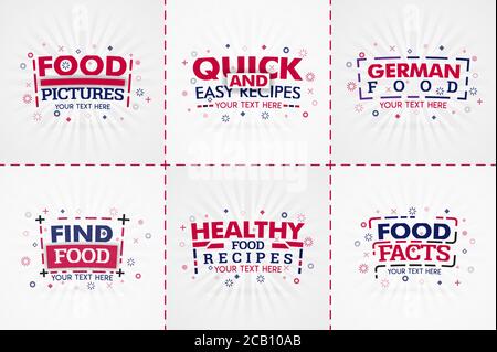 Ensemble de livres de cuisine rouge pour les magazines de nourriture et de recettes. Titres ou badges de menu de restaurant pour les magasins d'alimentation et les restaurants. Design minimaliste pour une recette banrée Illustration de Vecteur