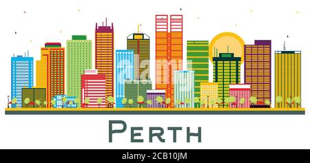 Perth Australia City Skyline avec bâtiments couleur isolés sur blanc. Illustration vectorielle. Illustration de Vecteur