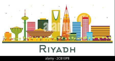 Riyad Saudi Arabia City Skyline avec des bâtiments couleur isolés sur blanc. Illustration vectorielle. Illustration de Vecteur