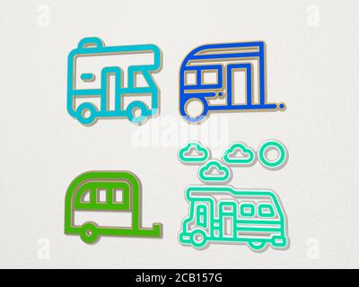 ensemble d'icônes motorhome 4. Illustration 3D. Campeur et camping Banque D'Images