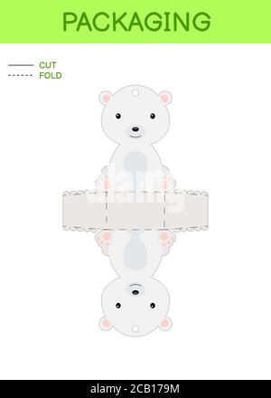 Bricolage fête favoriser boîte matrice modèle de conception pour les anniversaires bébé douches avec mignon ours polaire pour les bonbons, bonbons petits cadeaux. Combinaison de couleurs imprimable Illustration de Vecteur