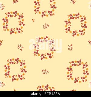 Motifs sans couture. Couverture abstraite à partir de vignettes circulaires de feuilles et de branches colorées sur fond clair. Motif d'automne. Avec des couleurs vives Illustration de Vecteur