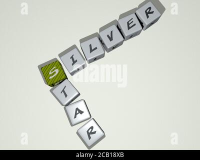 MOT-clé ÉTOILE ARGENT par lettres de dés cubes. Illustration 3D. Arrière-plan et résumé Banque D'Images