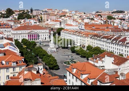 Place Rossio, vue de l'Elevador de Santa Justa, Lisbonne, Portugal Banque D'Images