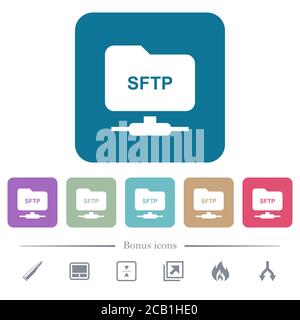 FTP sur SSH icônes plates blanches sur arrière-plans carrés de couleur arrondie. 6 icônes bonus incluses Illustration de Vecteur