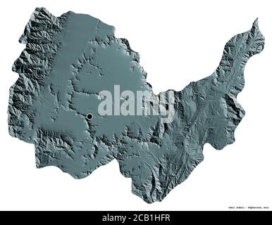 Forme de Kaboul, province d'Afghanistan, avec sa capitale isolée sur fond blanc. Carte d'altitude en couleur. Rendu 3D Banque D'Images