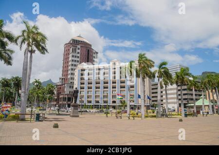 Port Louis, Maurice Mars 17 2017: Port Louis la capitale de Maurice sous un ciel bleu. C'est le centre économique de l'île. Banque D'Images