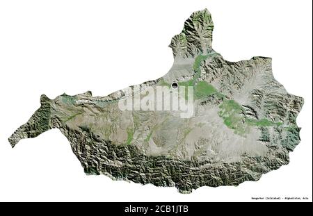 Forme de Nangarhar, province d'Afghanistan, avec sa capitale isolée sur fond blanc. Imagerie satellite. Rendu 3D Banque D'Images