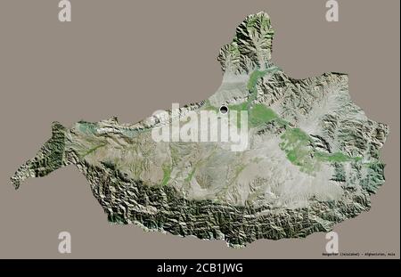 Forme de Nangarhar, province d'Afghanistan, avec sa capitale isolée sur un fond de couleur unie. Imagerie satellite. Rendu 3D Banque D'Images