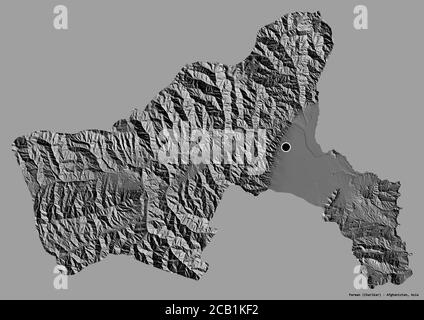 Forme de Parwan, province d'Afghanistan, avec sa capitale isolée sur un fond de couleur unie. Carte d'élévation à deux niveaux. Rendu 3D Banque D'Images