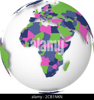 Carte politique vierge de l'Afrique. Globe terrestre 3D avec carte colorée. Illustration vectorielle. Illustration de Vecteur