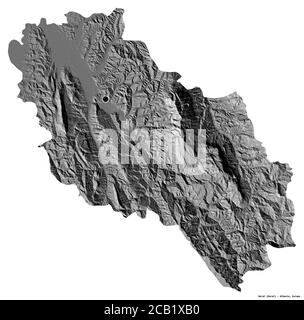 Forme de Berat, comté d'Albanie, avec sa capitale isolée sur fond blanc. Carte d'élévation à deux niveaux. Rendu 3D Banque D'Images