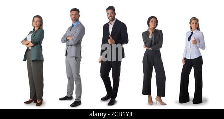Équipe d'affaires réussie. Portrait complet d'un groupe de gens d'affaires confiants montrant les pouces et souriant. Elément de conception, isolé en studio Banque D'Images