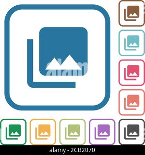 Photothèque icônes simples dans des cadres carrés de couleur arrondis arrière-plan blanc Illustration de Vecteur